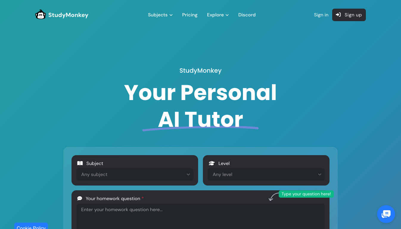 free-ai-homework-helper---step-by-step-ai-tutoring---studymonkey..png Website Screenshot